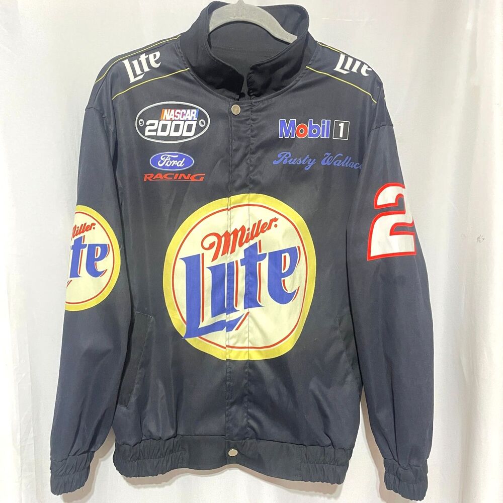 Vintage Nascar Racing Jacket Miller Lite #2 Rusty Wallace